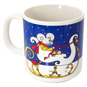 Vintage 1980's Grant Howard Christmas Mug Mouse Santa Sleigh Gifts Bell Snow